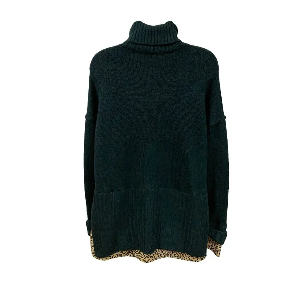 NWT VOY Ladies Oversized Turtleneck Sweater with Leopard Underlay